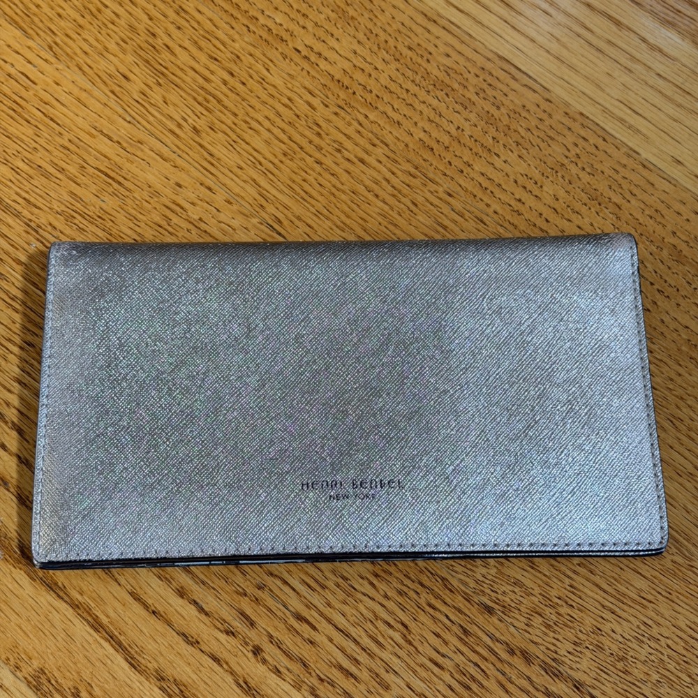 Henri Bendel New York Metallic rose gold Saffiano Leather Slim Bi-Fold Wallet